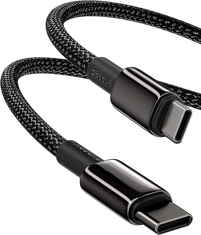 Cabo USB-C Baseus 100 W PD 5A, carregamento rápido USB C para USB C 4.0, cabo de dados trançado de nylon de liga de zinco para Samsung S21, S20+, S10, Note 10, iPad Pro, MacBook Pro, Google Pixel e outros (2 m)
