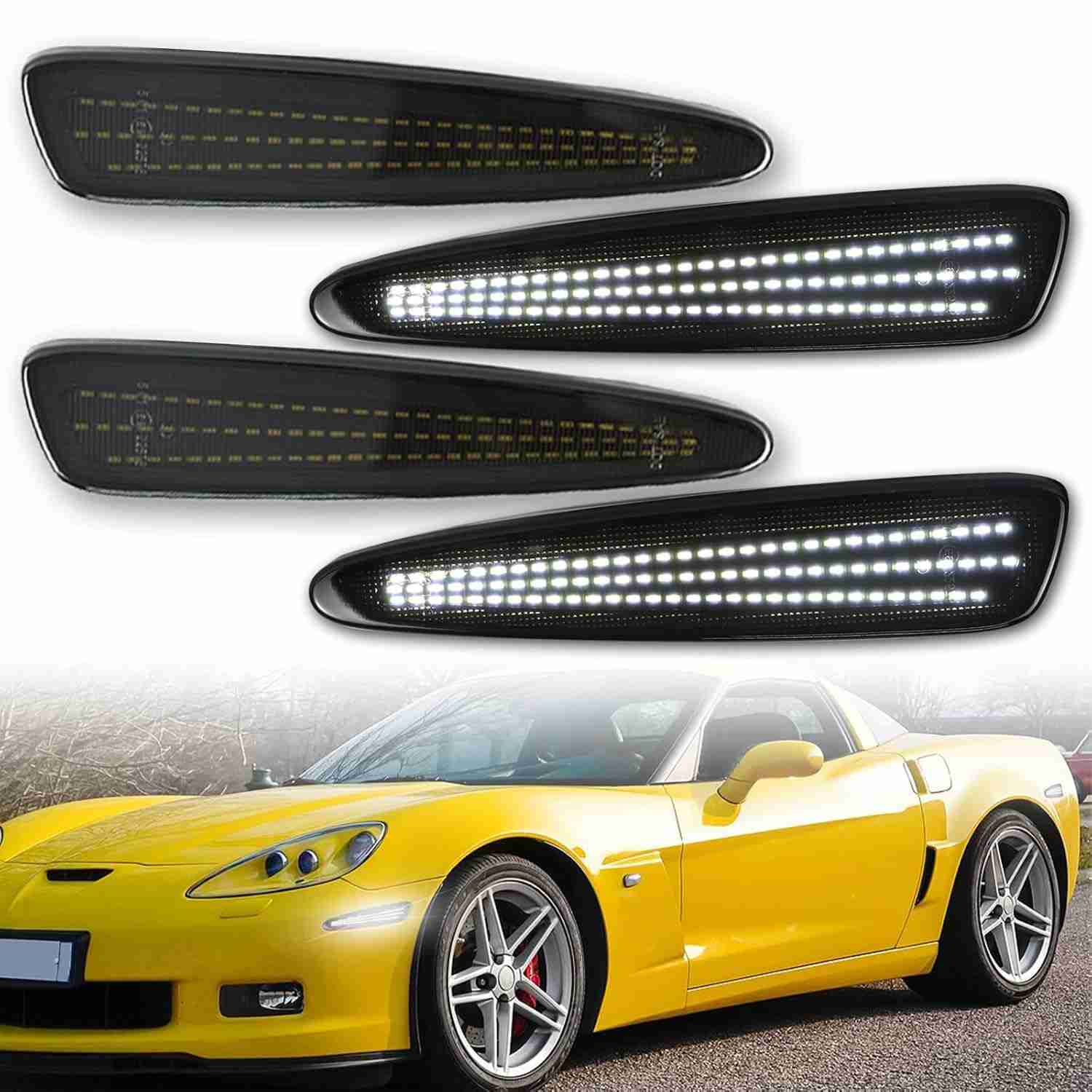 Kit Luzes LED Laterais Fumê para Chevy Corvette C6 (2005-2013) - 4 Peças Brancas