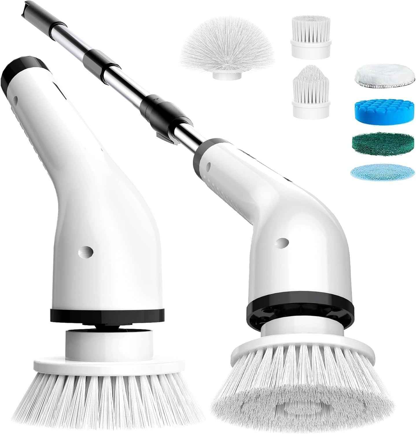Esfregão Elétrico Giratório Sem Fio - 7 Cabeças, Recarregável, Cabo Extensível - Limpeza Profunda em Pisos, Cozinha e Banheiro