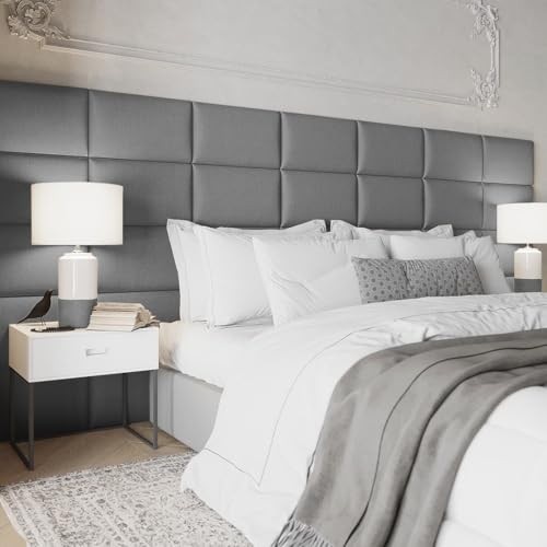 Kit Cabeceiras Estofada Modular Cinza para Cama King - 7 Módulos com Fita Adesiva