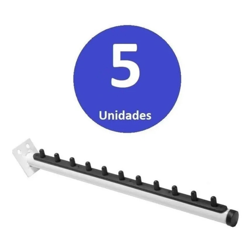 Cabideiro de Parede RT Arara Reto – 5 Unidades com Capacidade para 10 Cabides Cada