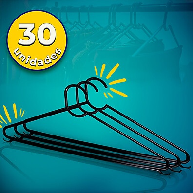 Cabides Reforçados: Kit 30 Preto Antideslizantes