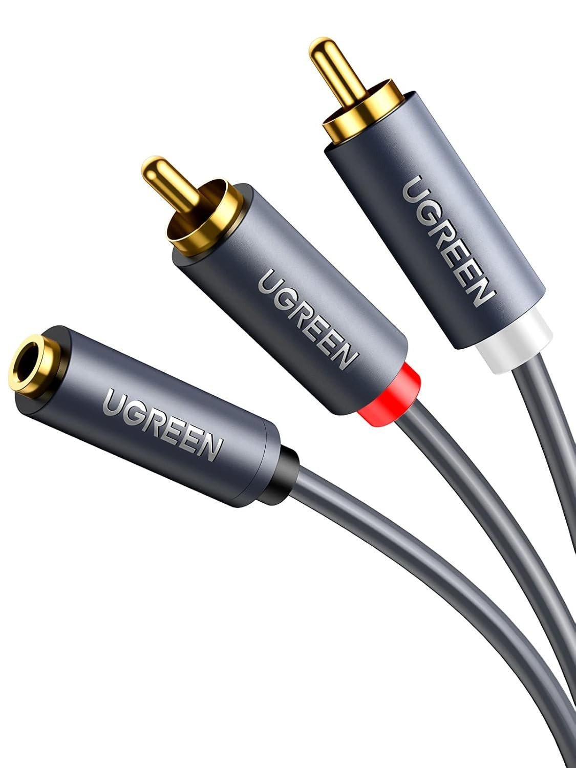 Cabo Adaptador UGREEN 3.5mm Fêmea para 2 RCA Macho: Som Estéreo Hi-Fi de Alta Qualidade