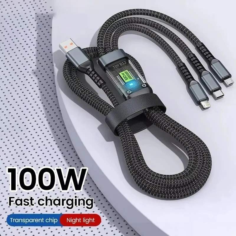 Cabo 3 em 1 100W: Carregue Rápido e com Estilo!