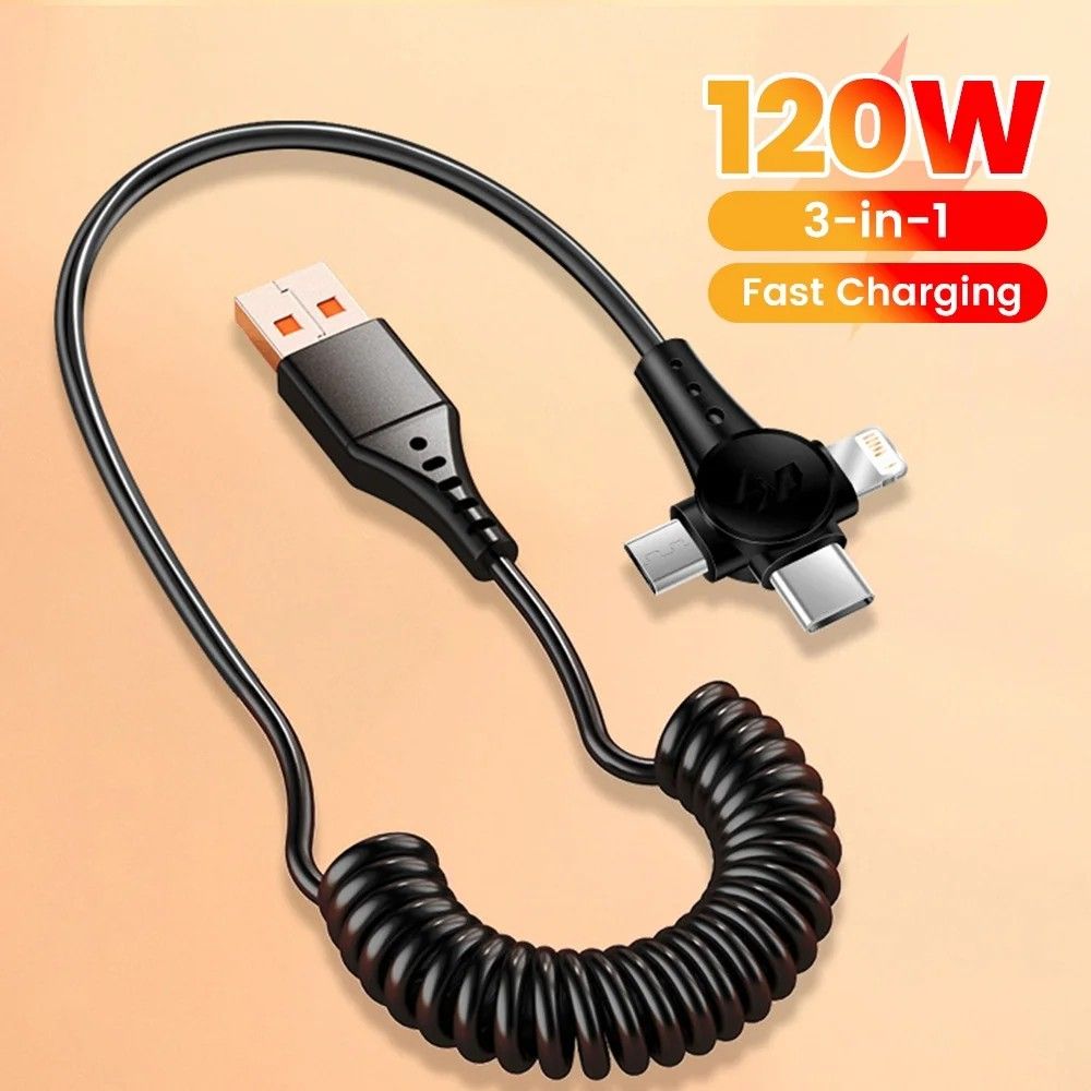Cabo 3 em 1 120W: Carregue Rápido!