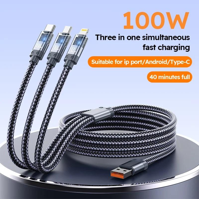 Cabo 3x1 100W: Carregue Rápido e Transfira Dados!