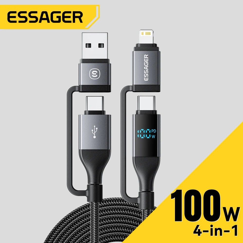 Cabo 4 em 1 Essager: Carregue Rápido e Transfira Dados!