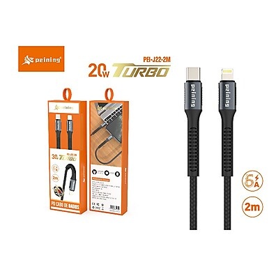 Cabo de Dados USB-C/iPhone 2m PEINING – Carregamento Rápido!