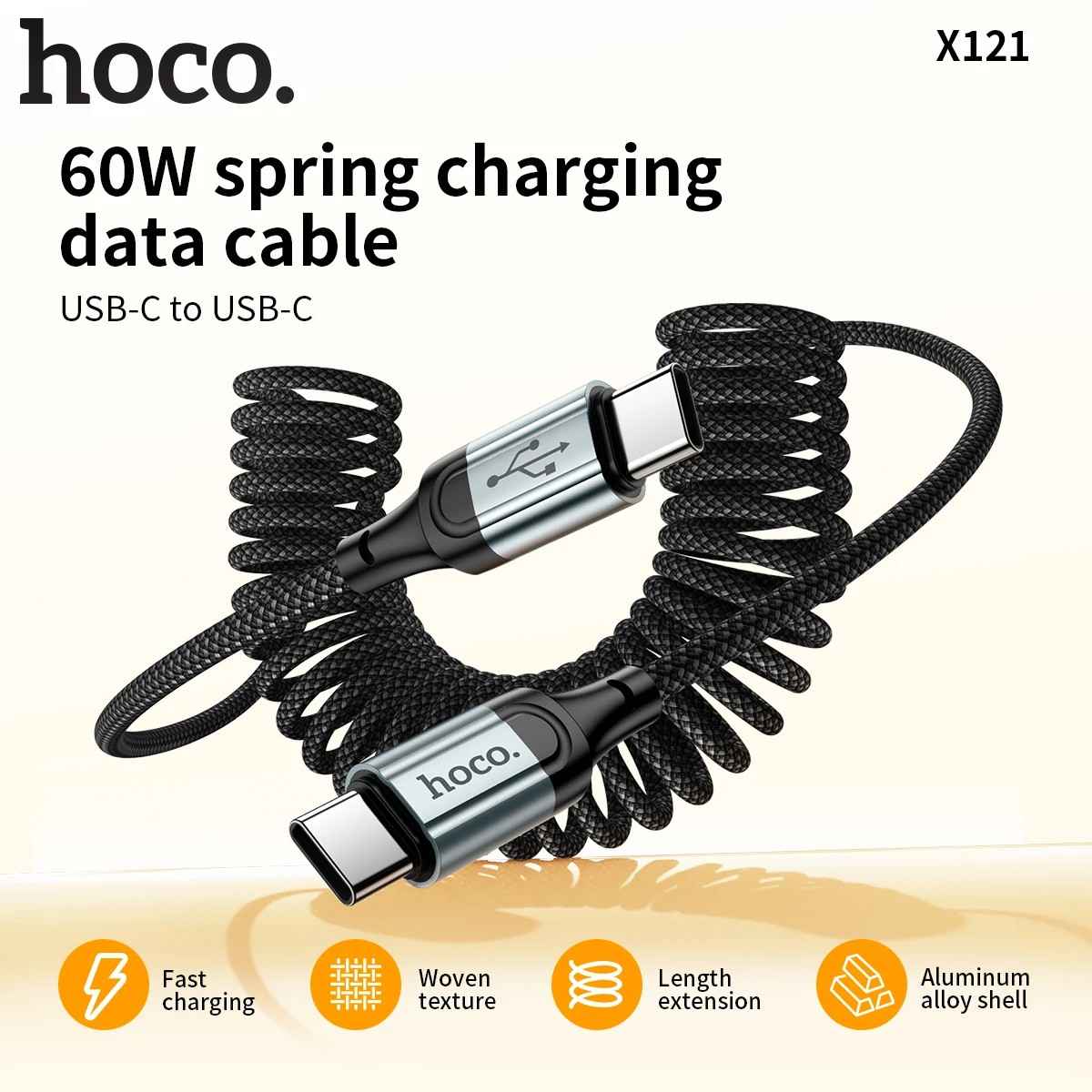 Cabo HOCO Spring: Carregamento Rápido e Retrátil!