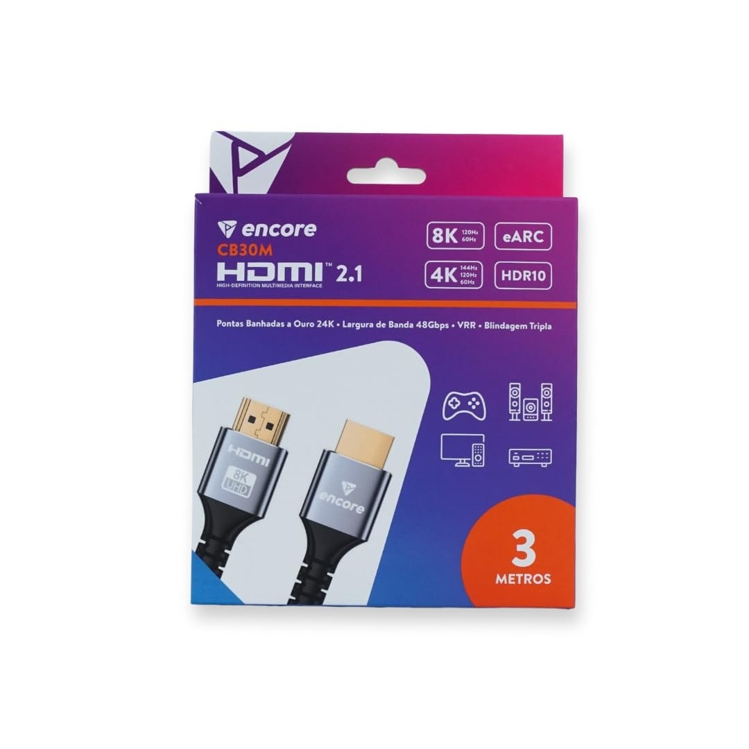 Cabo HDMI 2.1 Encore 8K Ultra High Speed: Imersão Total em 3 Metros