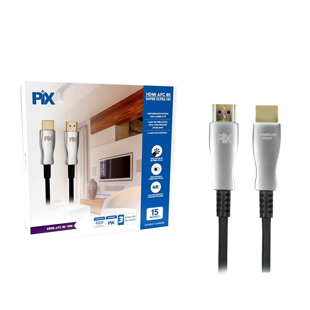 Cabo HDMI 2.1 8K HDR Fibra Ótica Ativa 15 Metros - Conexão Imersiva PIX