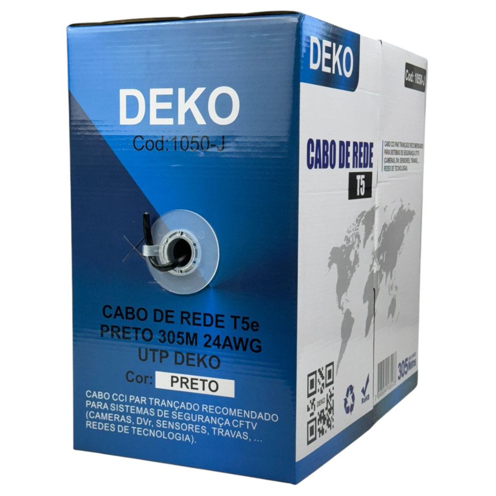 Cabo Rede Cat5e 305m Preto Deko: Conexão Rápida e Confiável