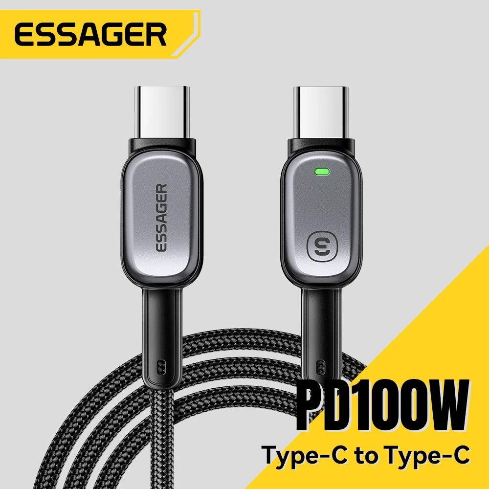 Cabo Type-C 100W Essager: Carga Rápida e LED!