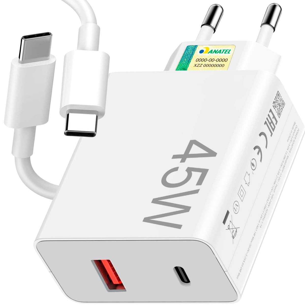 Kit Carregador Turbo 45W Ultra Rápido Tipo C + Cabo: Potência e Segurança para Todos Seus Dispositivos