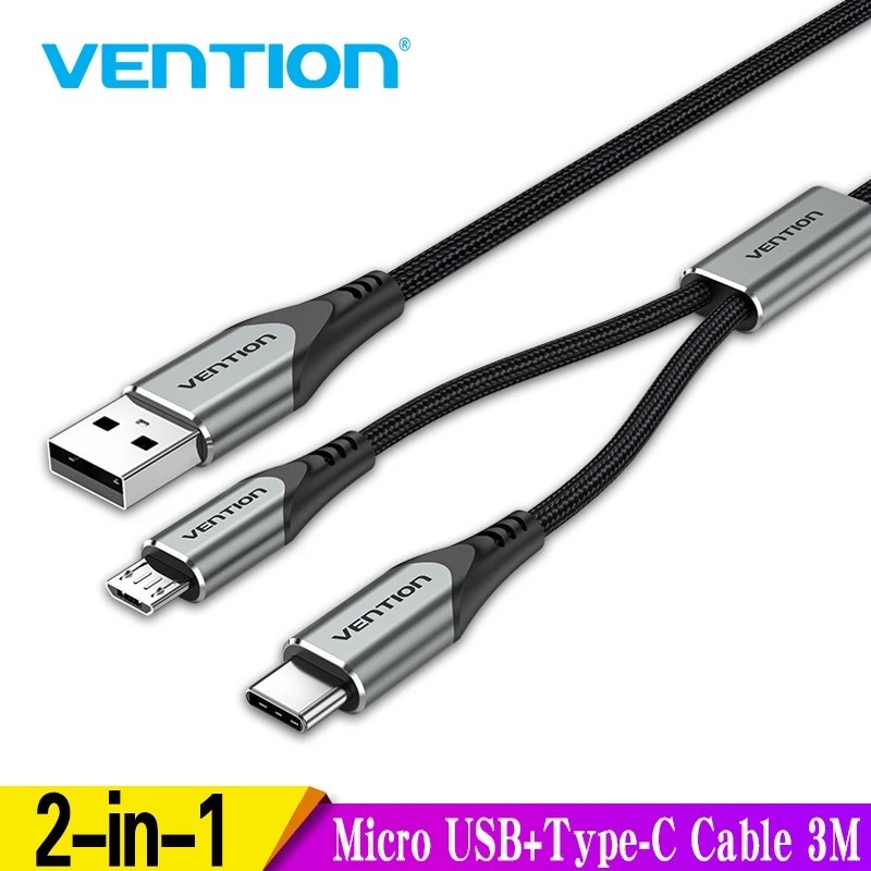Cabo USB 2 em 1 Vention: Carregue e Transfira Dados!