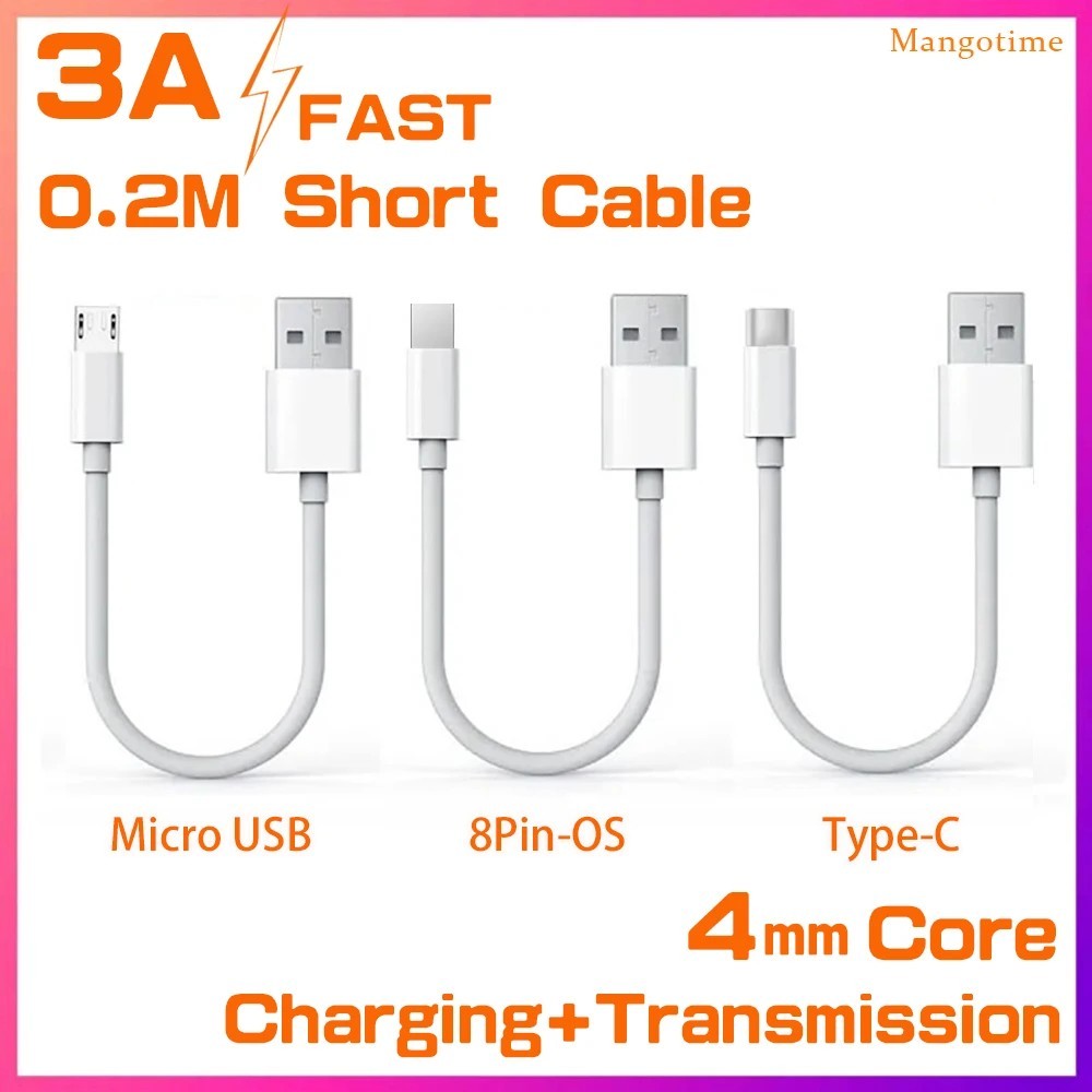 Cabo USB 2A 20cm: Carregamento Rápido e Dados!