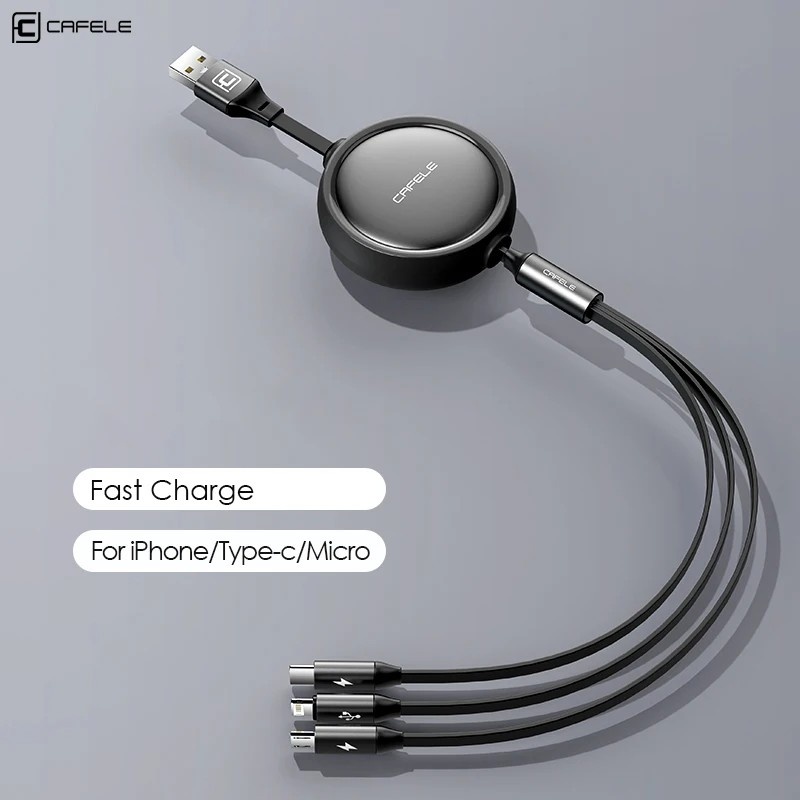 Cabo USB 3x1 Retrátil CAFELE: Carregue Tudo!