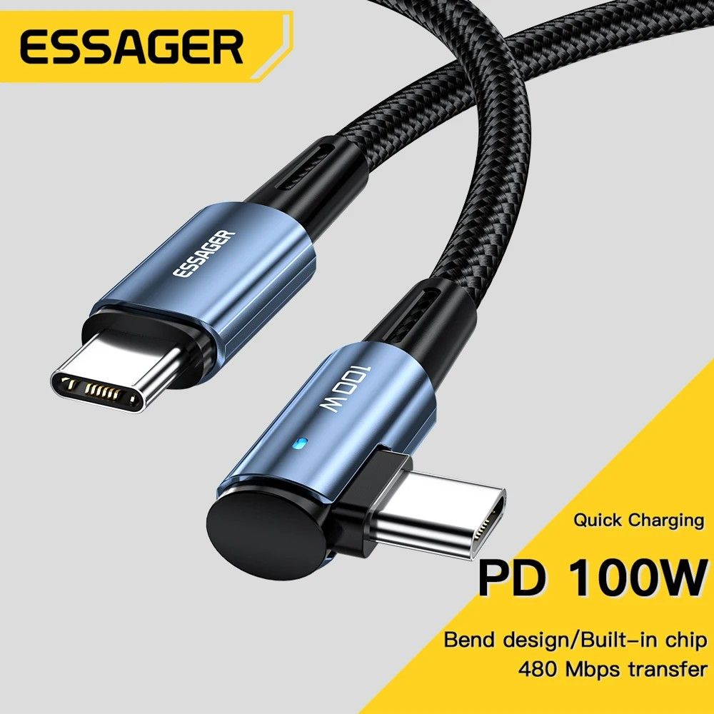 Cabo USB-C 100W Essager: Carregamento Turbo e Jogo!