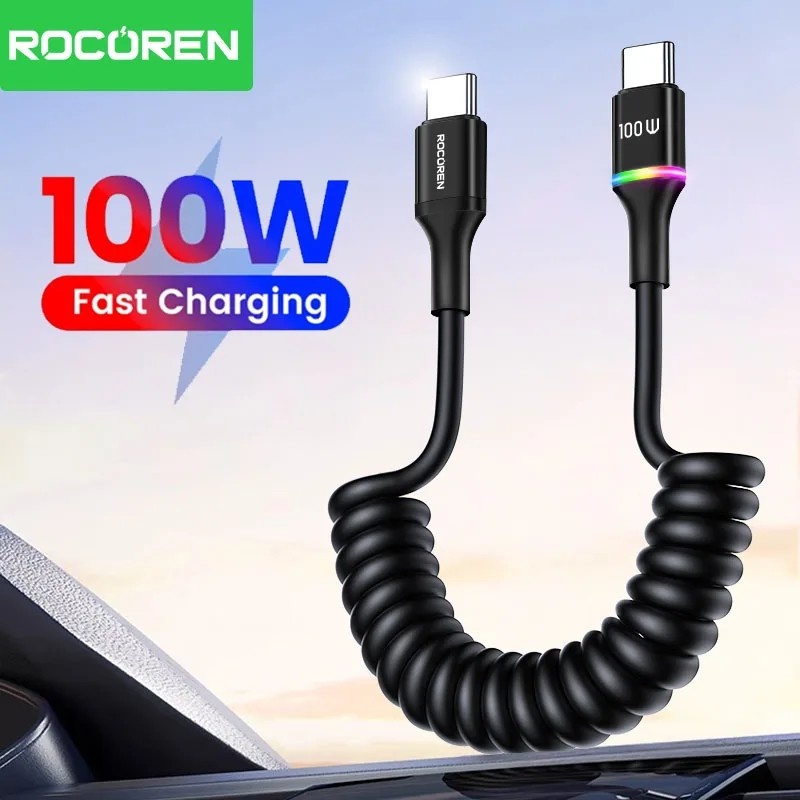 Cabo USB-C 100W Rocoren: Carregamento Turbo + RGB!