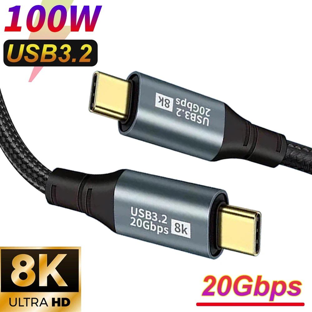 Cabo USB-C 20Gbps: Carregue Rápido e Transfira Dados!