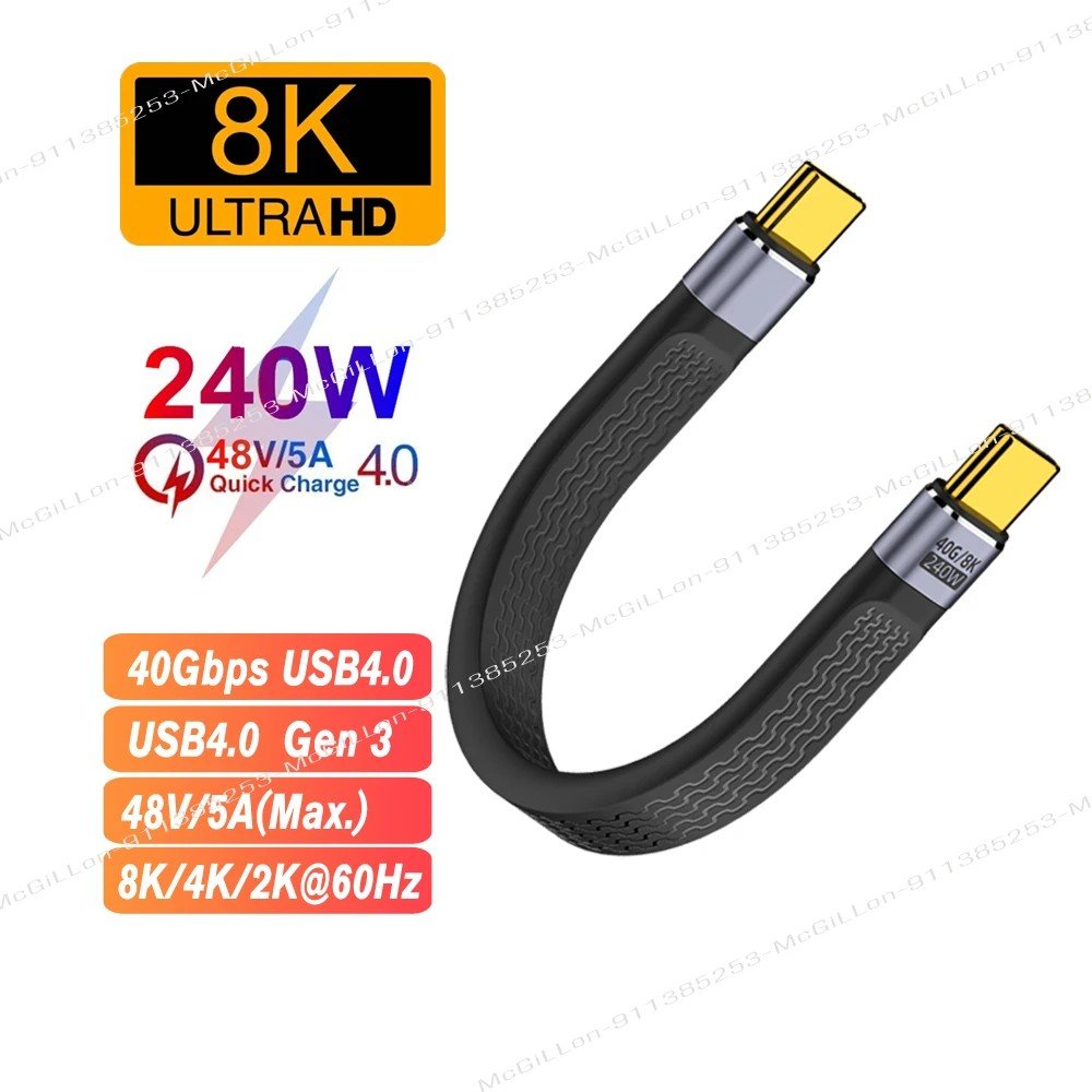 Cabo USB-C 240W: Carregamento Turbo e Dados 40Gbps