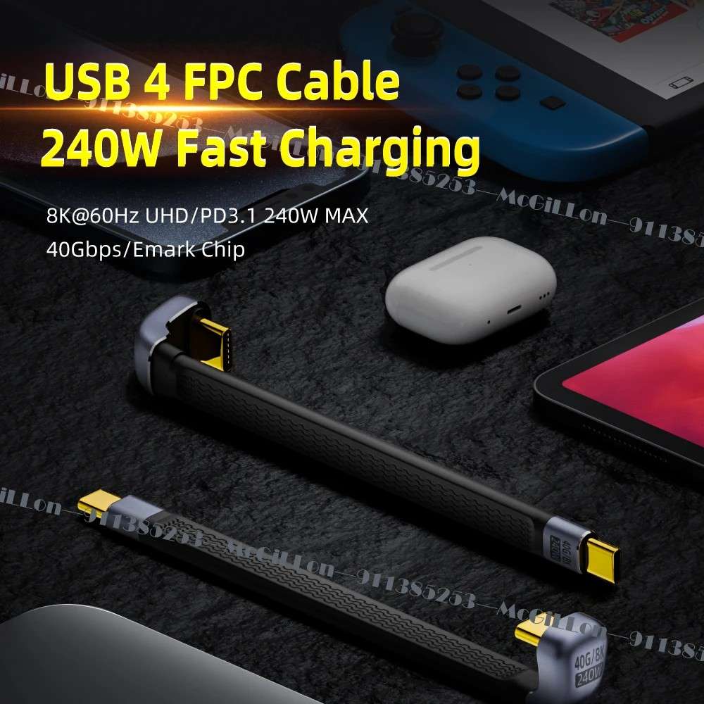 Cabo USB-C 240W: Carregamento Turbo e Dados a 40Gbps