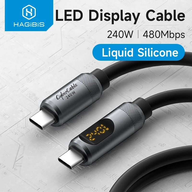 Cabo USB-C 240W Hagibis: Carregamento Turbo + LED!