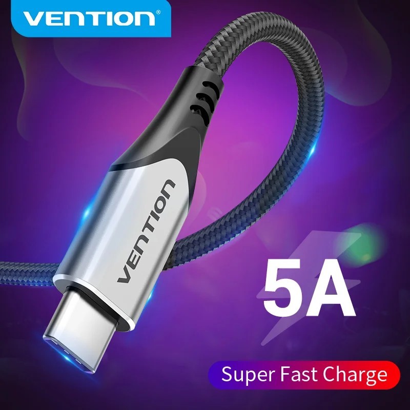 Cabo USB-C 5A Vention: Carregamento Turbo e Durabilidade