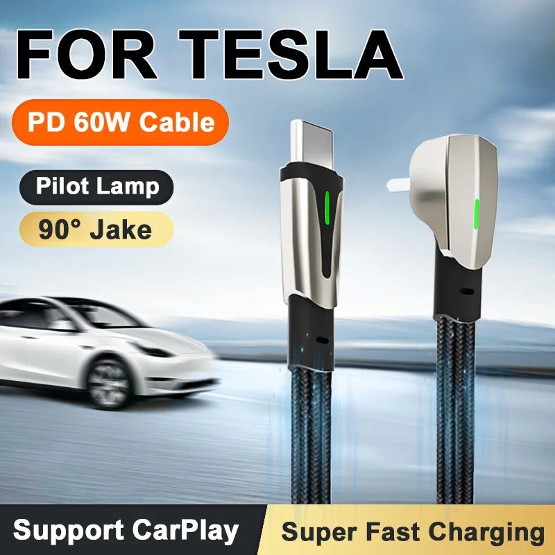 Cabo USB-C 60W: Carga Rápida Tesla & Celular