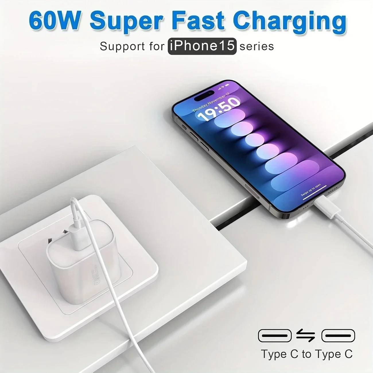 Cabo USB-C 60W: Carga Ultra Rápida para iPhone e Samsung