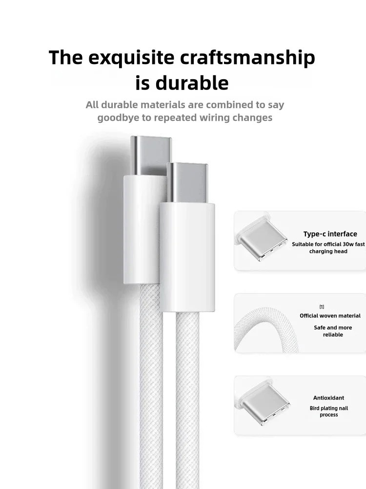 Cabo USB-C 60W Trançado: Ultra Resistente e Rápido ⚡