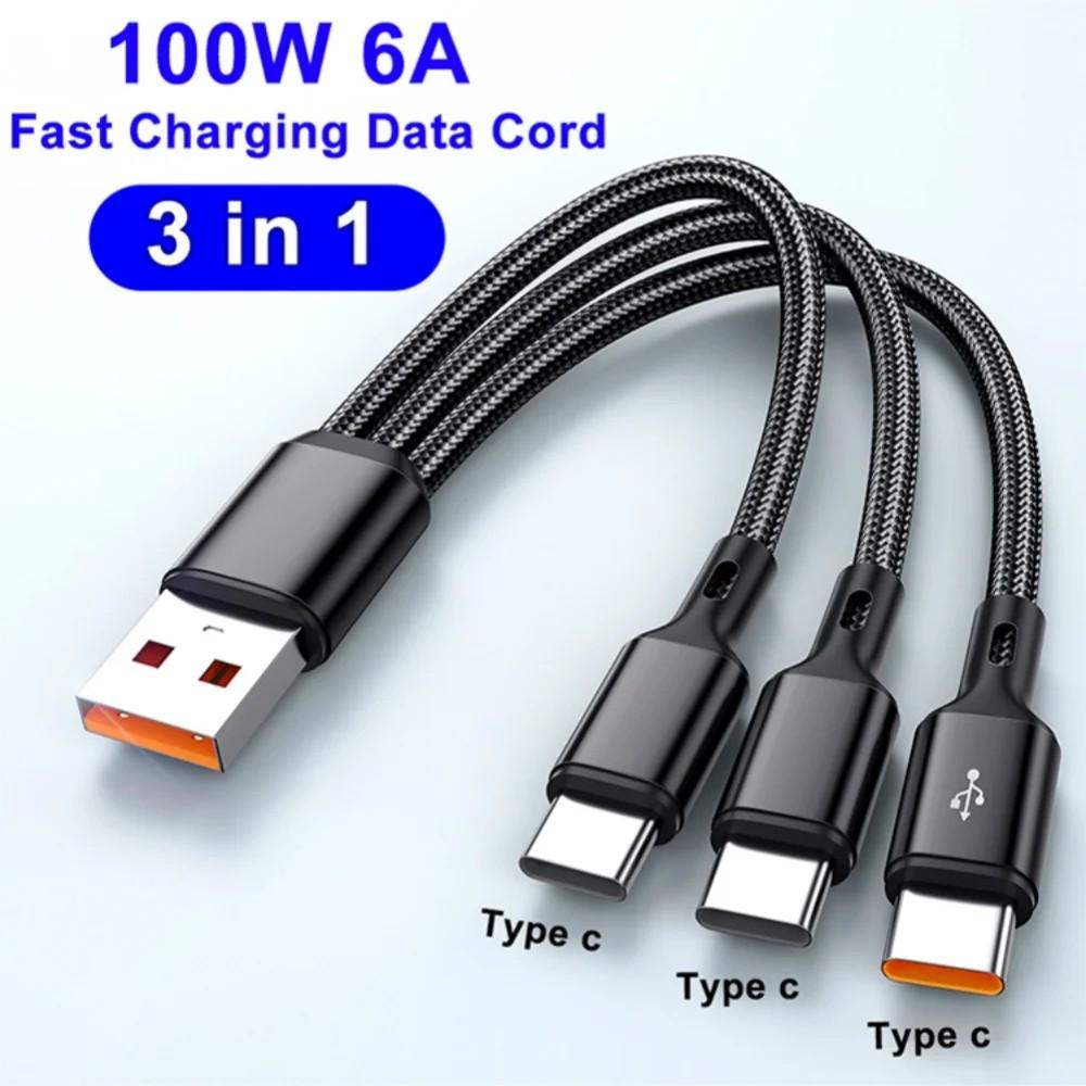 Cabo USB-C 6A 100W 3 em 1: Carregamento Turbo!