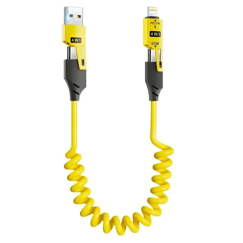 Cabo USB-C 6A 65W: 4 em 1 Retrátil e Rápido!