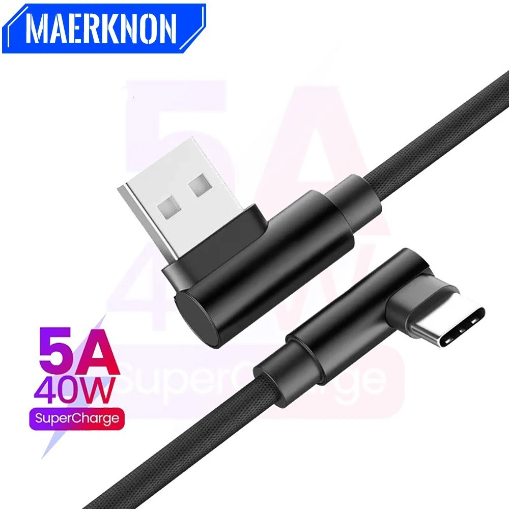 Cabo USB-C 90°: Carregamento Rápido 5A e Transferência de Dados