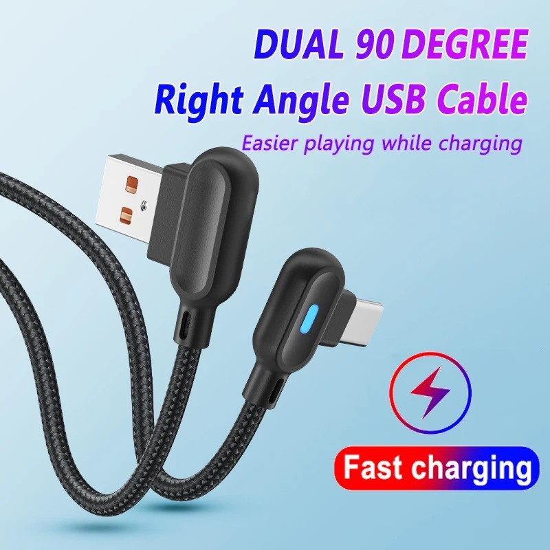 Cabo USB-C 90°: Carregamento Rápido e LED!