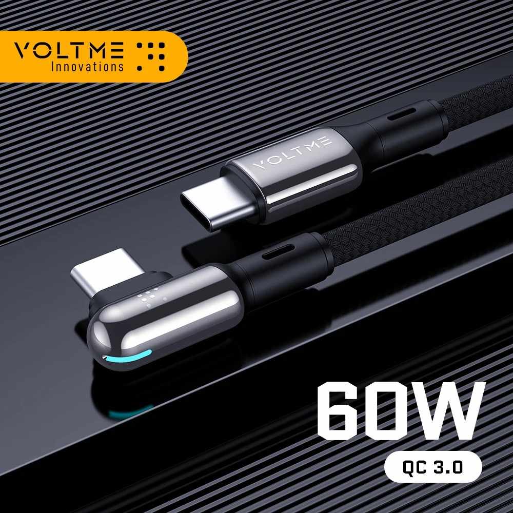 Cabo USB-C 90° VOLTME: Carregamento Rápido 60W!