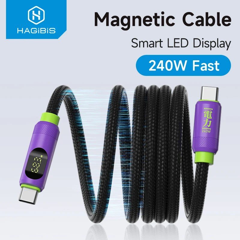 Cabo USB-C Hagibis 240W: Carregamento Turbo + LED!
