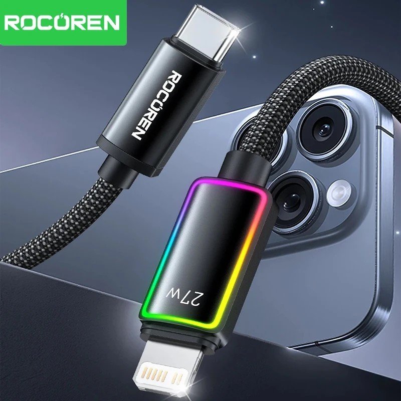 Cabo USB-C Lightning Rocoren 27W: Carregamento Turbo!