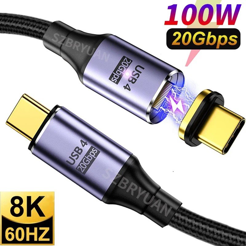 Cabo USB-C Magnético 20Gbps: Carregue Rápido!