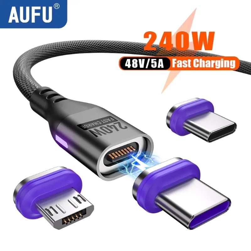 Cabo USB-C Magnético 240W AUFU: Carregamento Turbo!