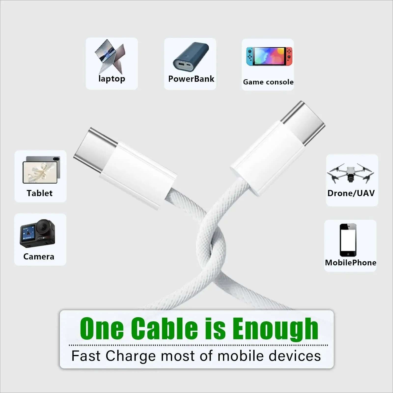 Cabo USB-C PD 60W: Carga Rápida para iPhone 16 e Samsung