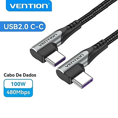 Cabo USB-C Vention: Carga Rápida 100W e Dados!