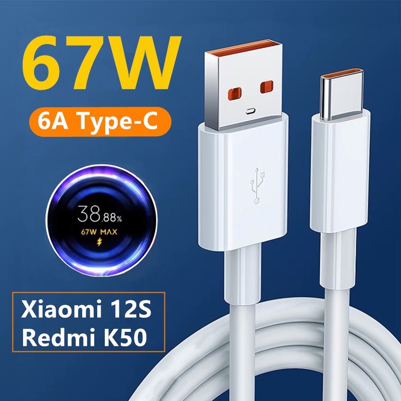 Cabo Xiaomi 67W Type-C para Carregamento Rápido K40, Note11 e Redmi