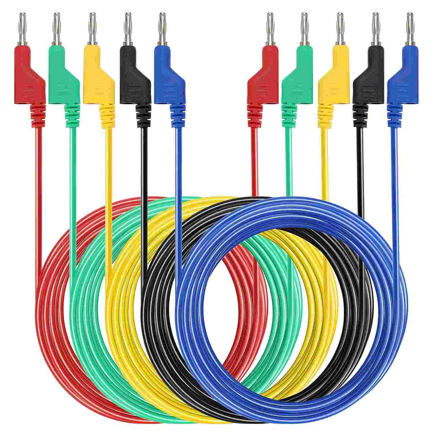 Kit 5 Cabos de Teste Banana 4mm Empilháveis - 1000V/15A - Silicone Flexível