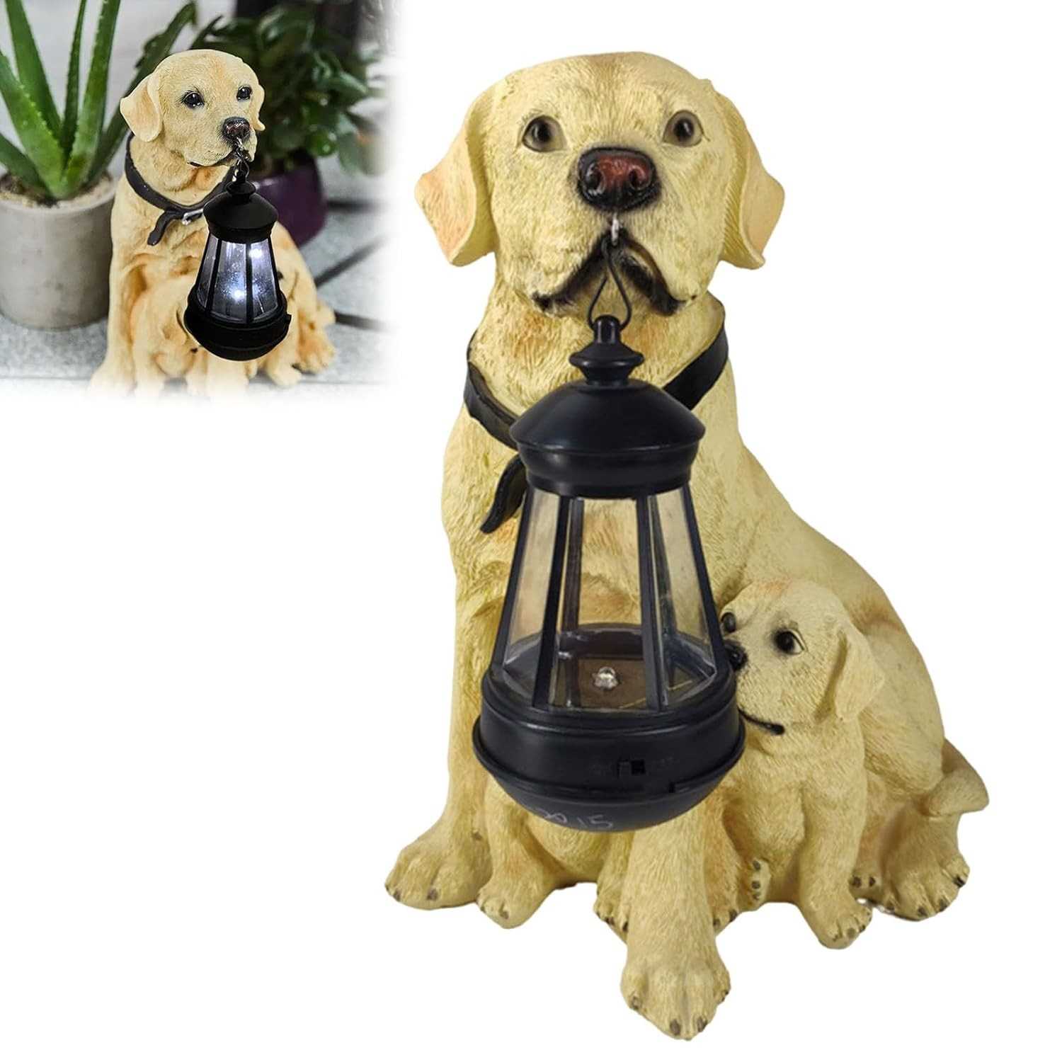 Estátua de Cachorro com LED Solar para Jardim - Decoração ao Ar Livre com Iluminação Automática