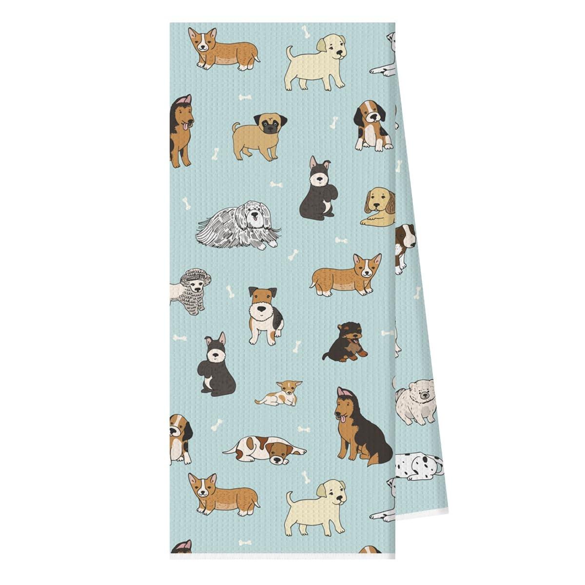Toalhas de Cozinha com Estampa de Cachorro - 35x66 cm - Design Decorativo e Absorvente