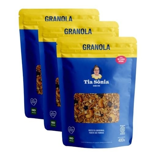 Kit 3 Granola Tradicional Castanha Coco Fruta Pacote 400g cada Tia Sônia