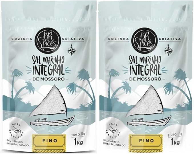Kit com 2 Pouchs de Sal Marinho Integral de Mossoró de 1Kg cada - Br Spices