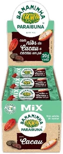 Bananinha Mix com Nibs de Cacau, Sem Adição De Açúcar Paraibuna Contendo 20 Unidades De 20g Cada