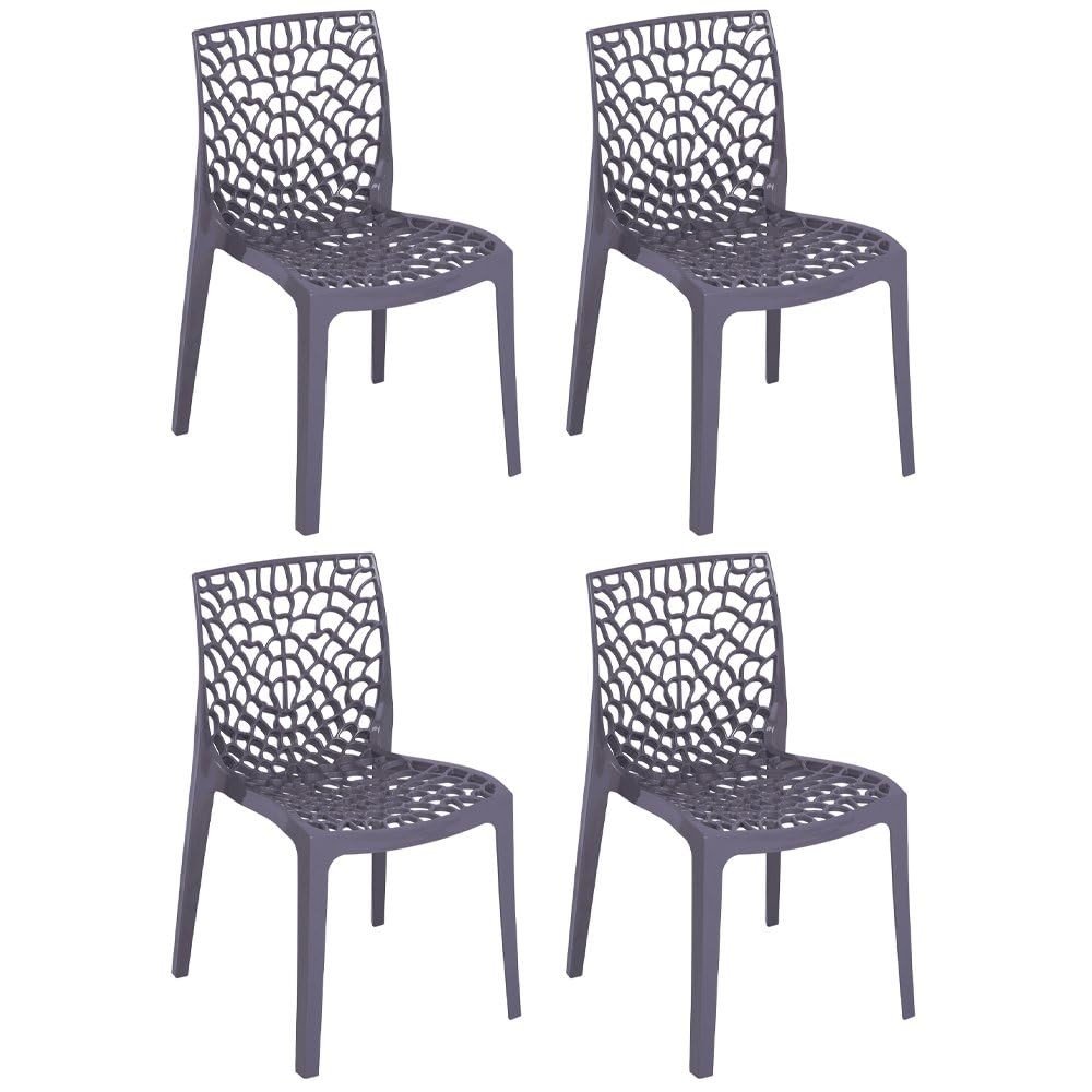 Kit 4 Cadeiras Gruvyer para Jantar e Cozinha - Design Moderno em Polipropileno com Encosto em Grade